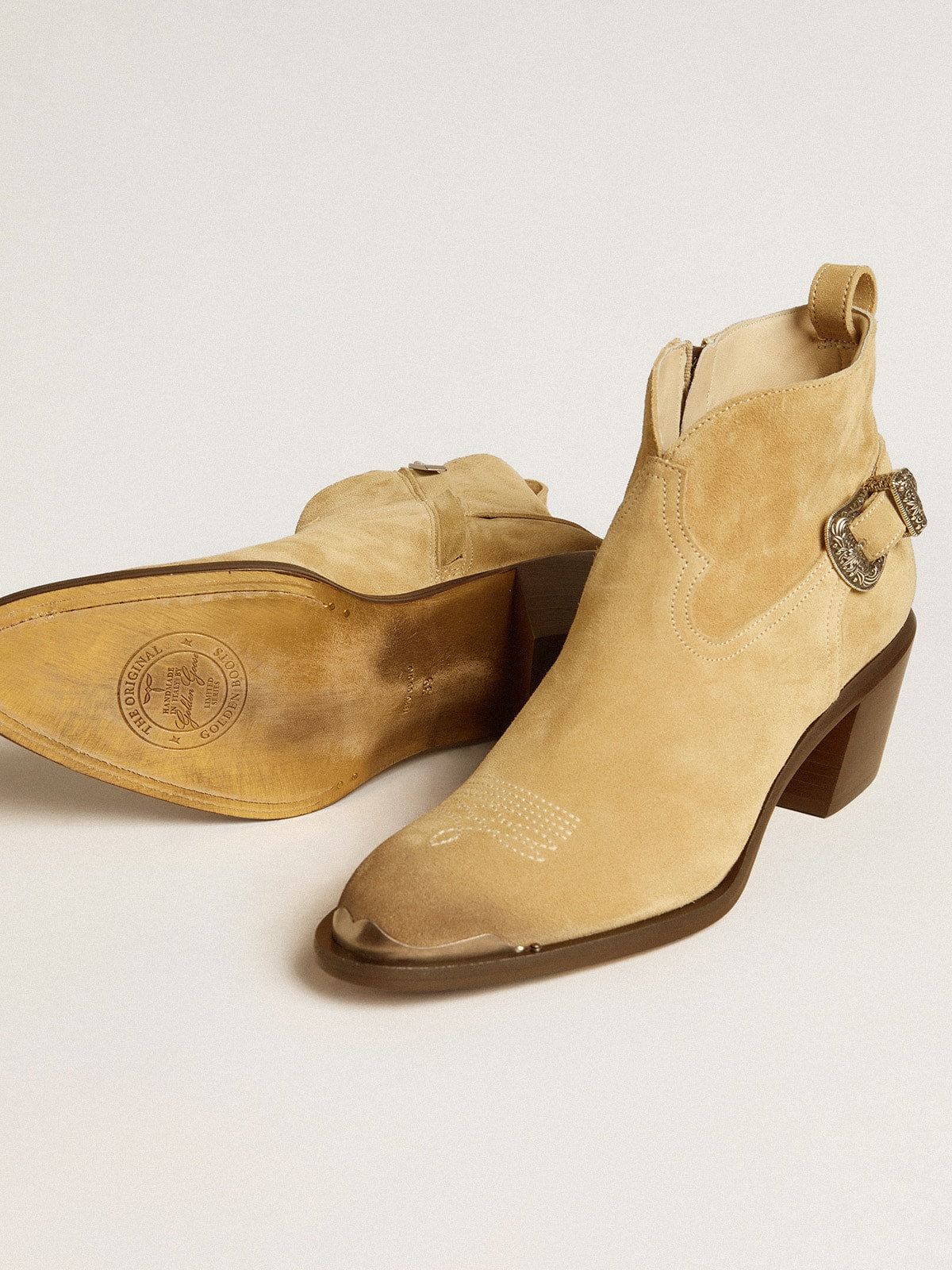 Patty ankle boots in sand-colored waxed suede