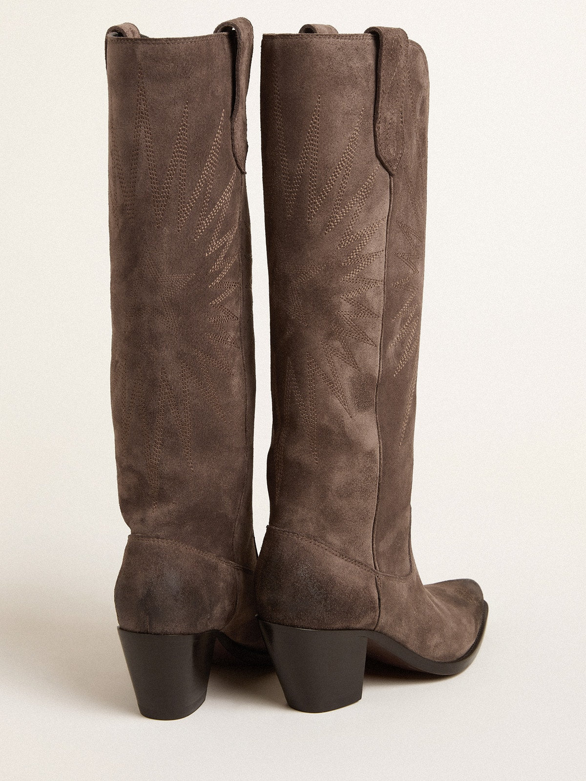 Wish Star boots in dark brown suede with tone-on-tone inlay star