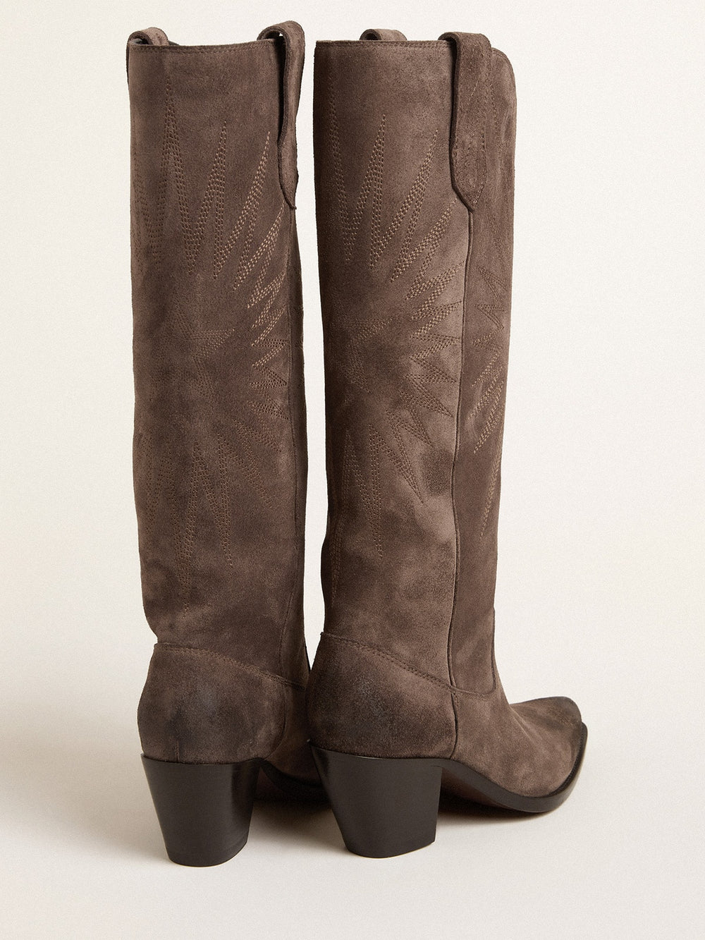 Wish Star boots in dark brown suede with tone-on-tone inlay star