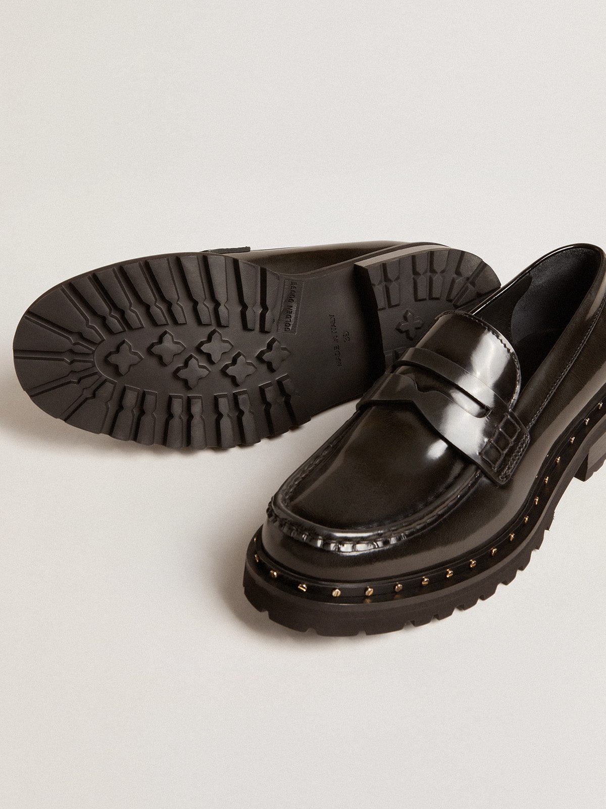 Women’s chunky loafers in studded black leather