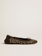 Amy ballet flats in black nappa leather with silver colored studs