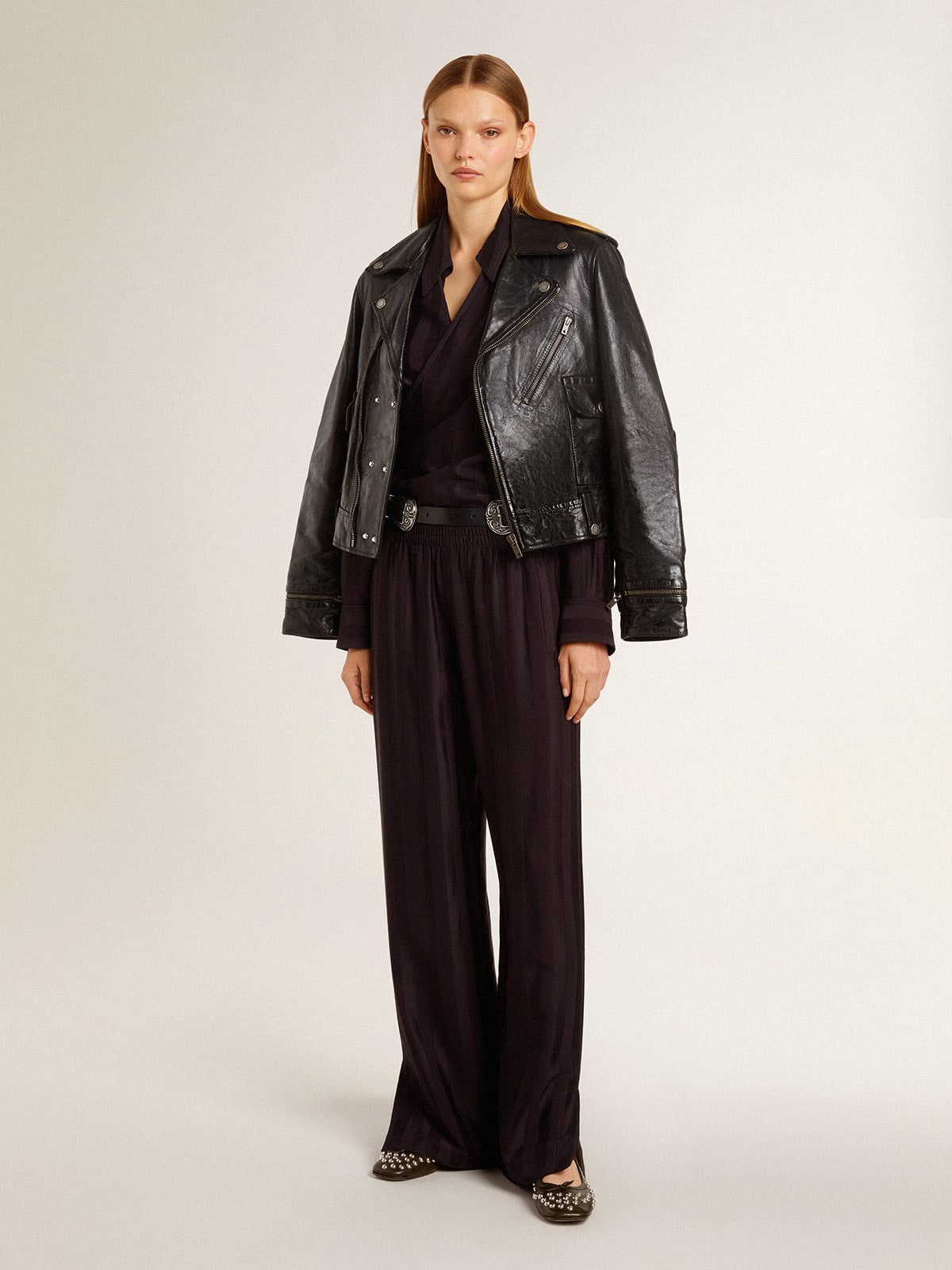 Amy ballet flats in black nappa leather with silver colored studs