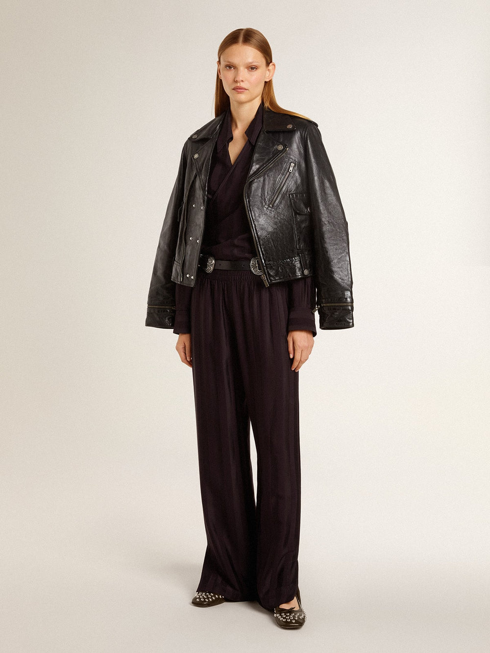 Amy ballet flats in black nappa leather with silver colored studs