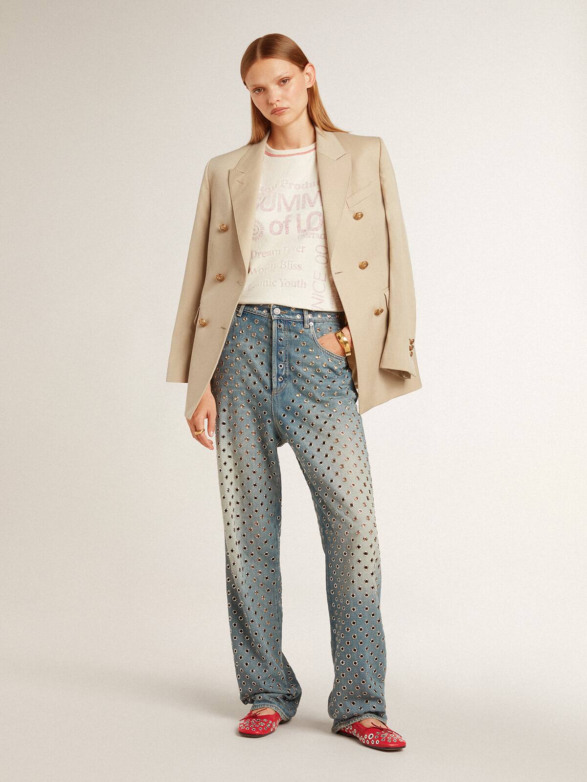 Amy ballet flats in red nappa leather with silver colored studs