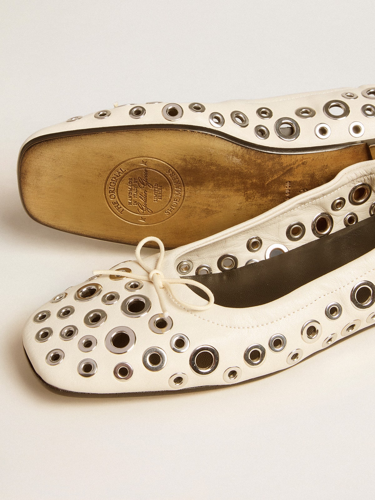 Amy ballet flats in white nappa leather with silver colored studs