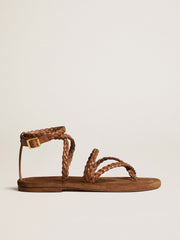 Women's Penelope flat sandals in tobacco leather with suede sole