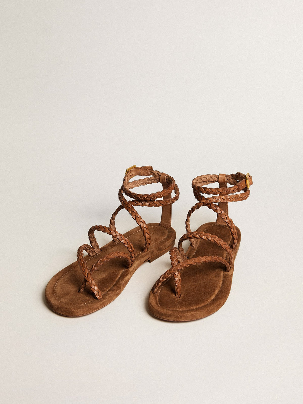 Women's Penelope flat sandals in tobacco leather with suede sole