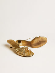 Nico kitten heel sandals in metallic gold leather