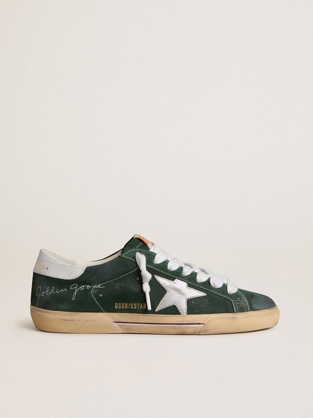 Men's Super-Star in green suede with silver metallic leather star and leather heel tab