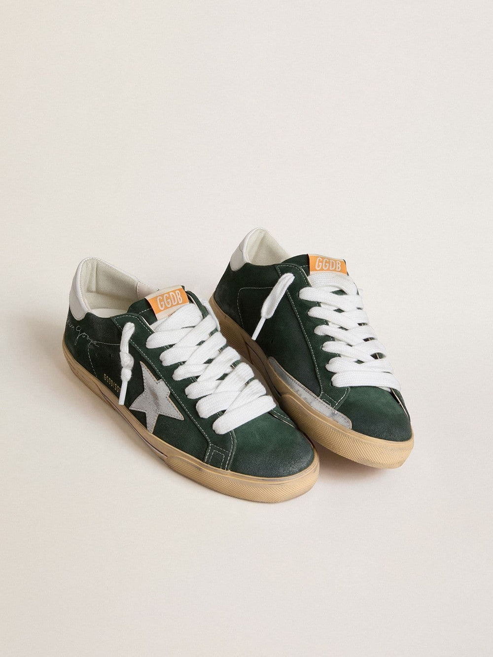 Men's Super-Star in green suede with silver metallic leather star and leather heel tab