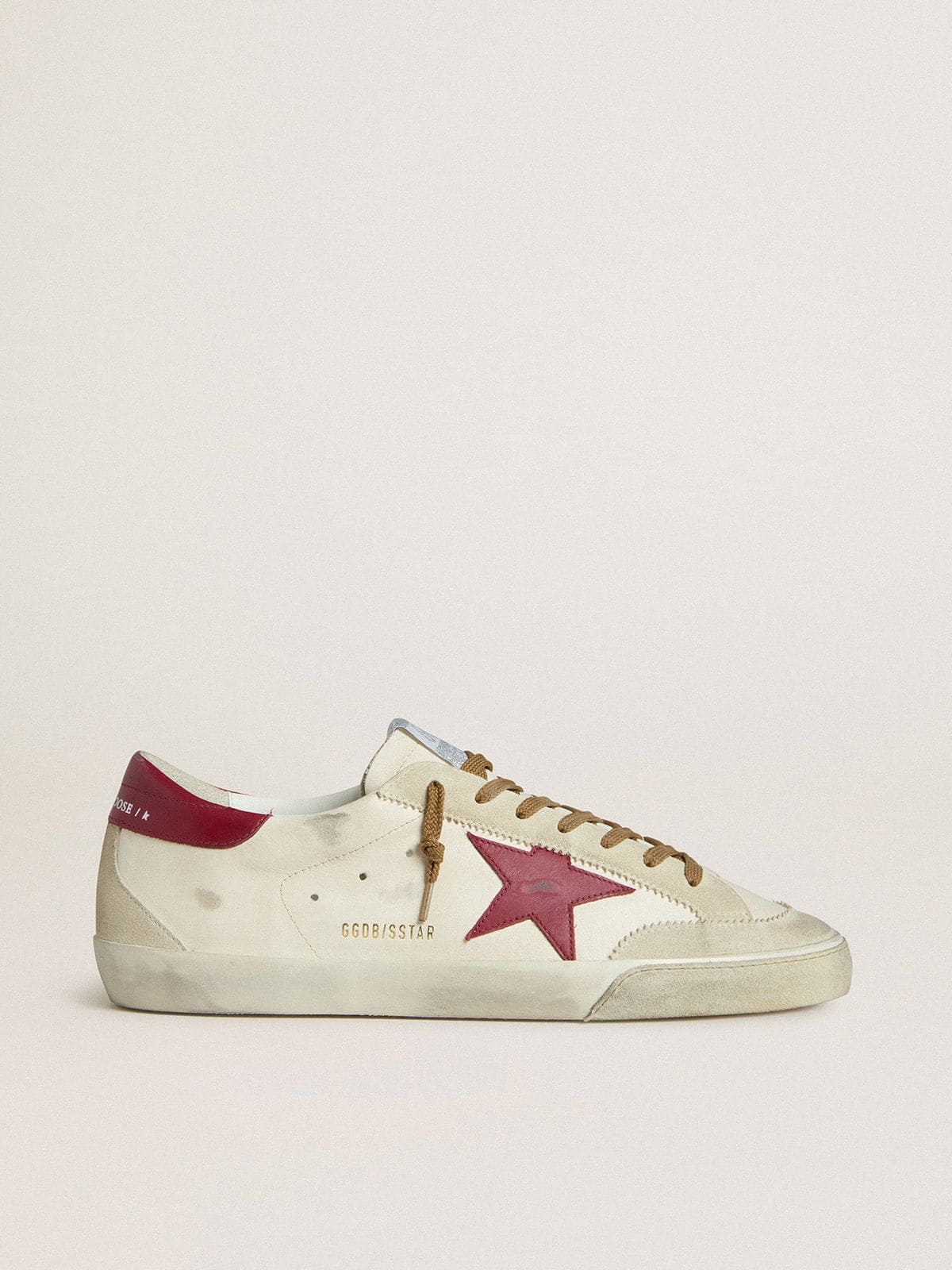 Men's Super-Star with red leather star and beige suede inserts
