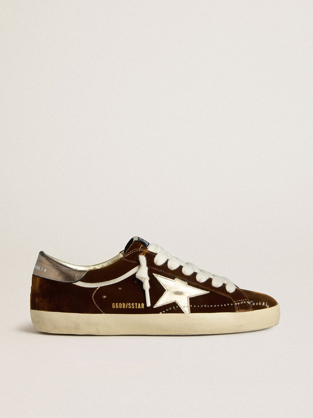 Men's Super-Star in cognac velvet with metallic leather star and heel tab