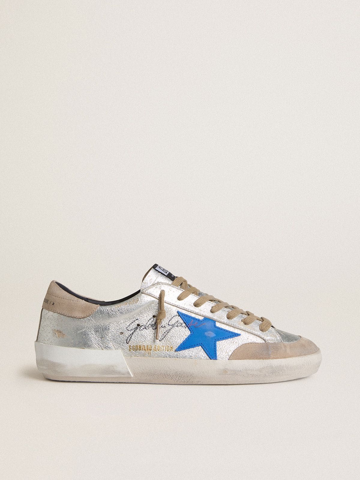 Men's Super-Star LTD in silver metallic suede with leather star and suede heel tab