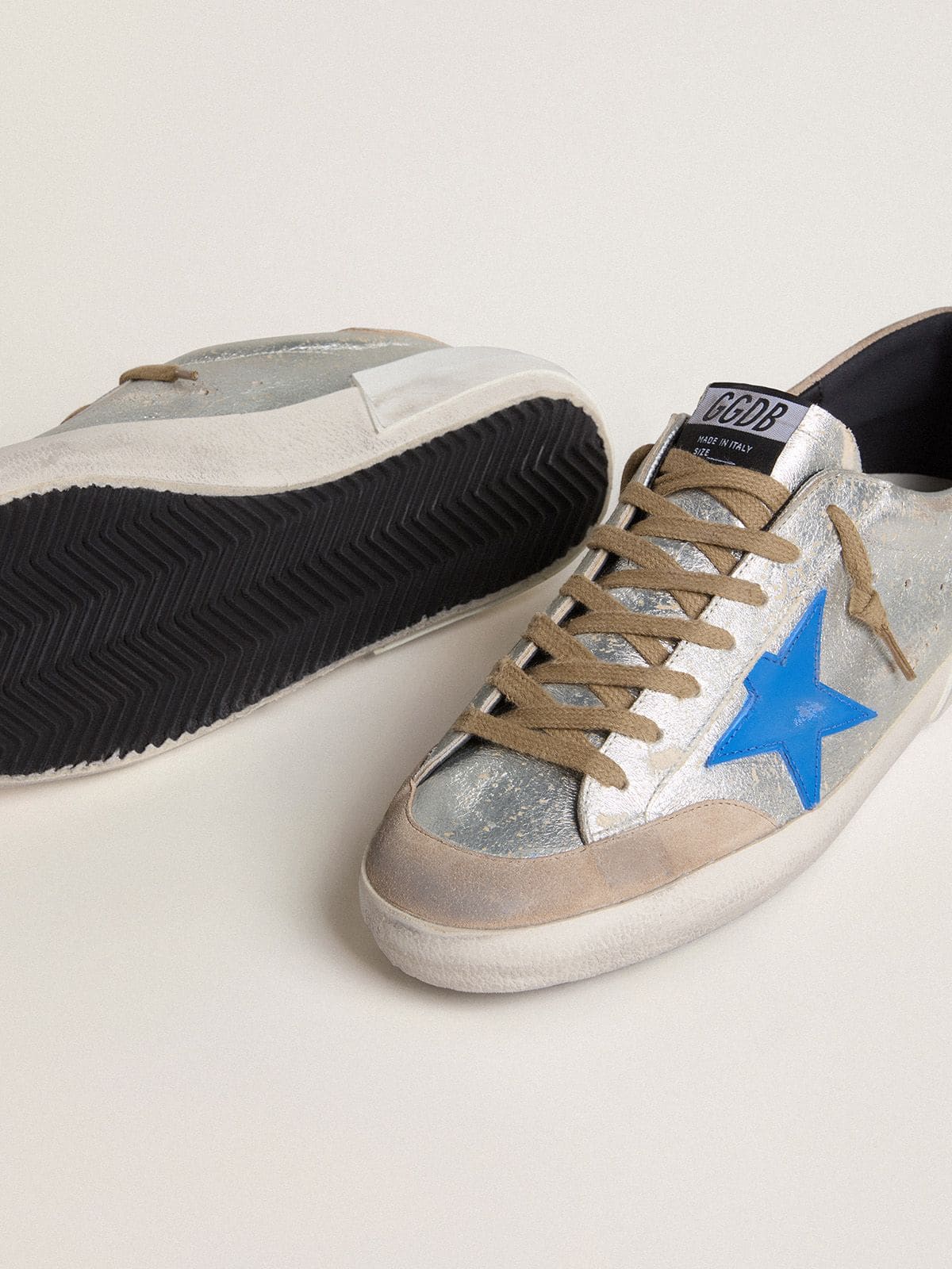 Men's Super-Star LTD in silver metallic suede with leather star and suede heel tab