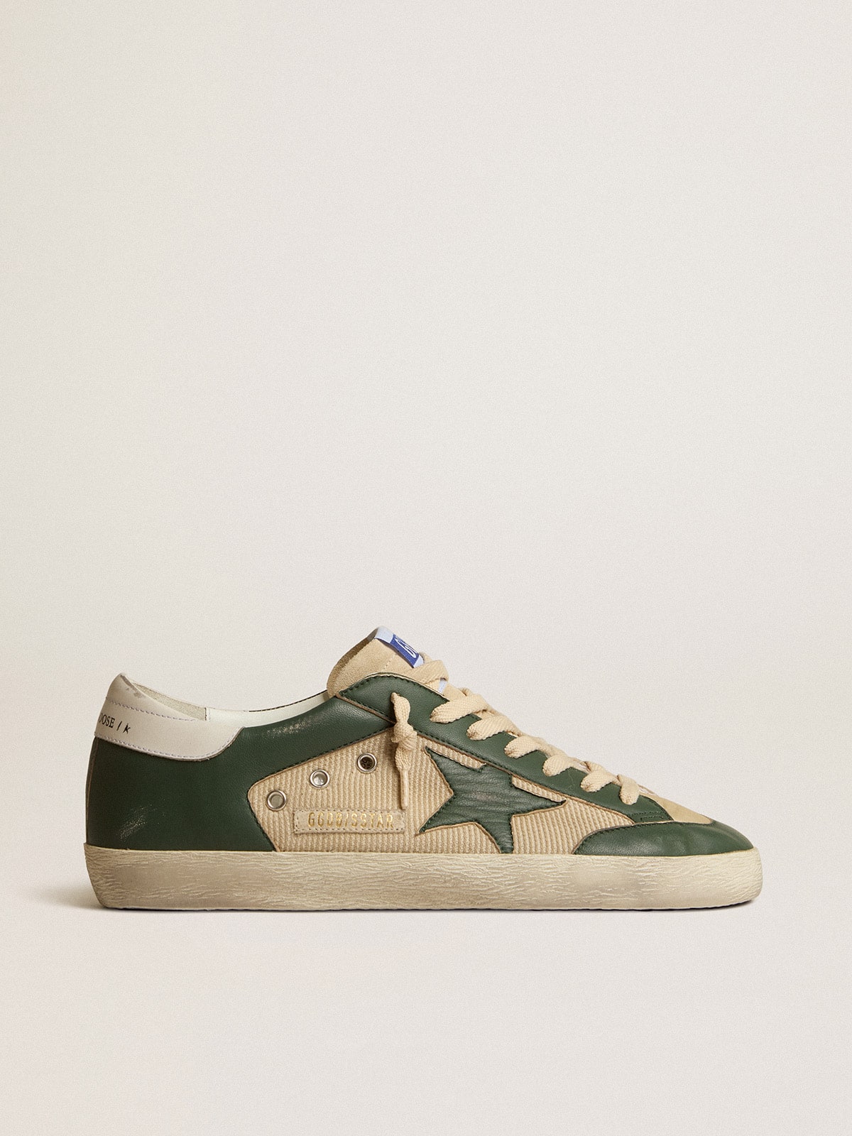 Men's Super-Star in cream mesh and green nappa with nappa star