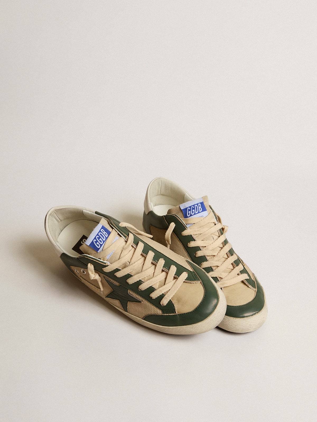 Men's Super-Star in cream mesh and green nappa with nappa star
