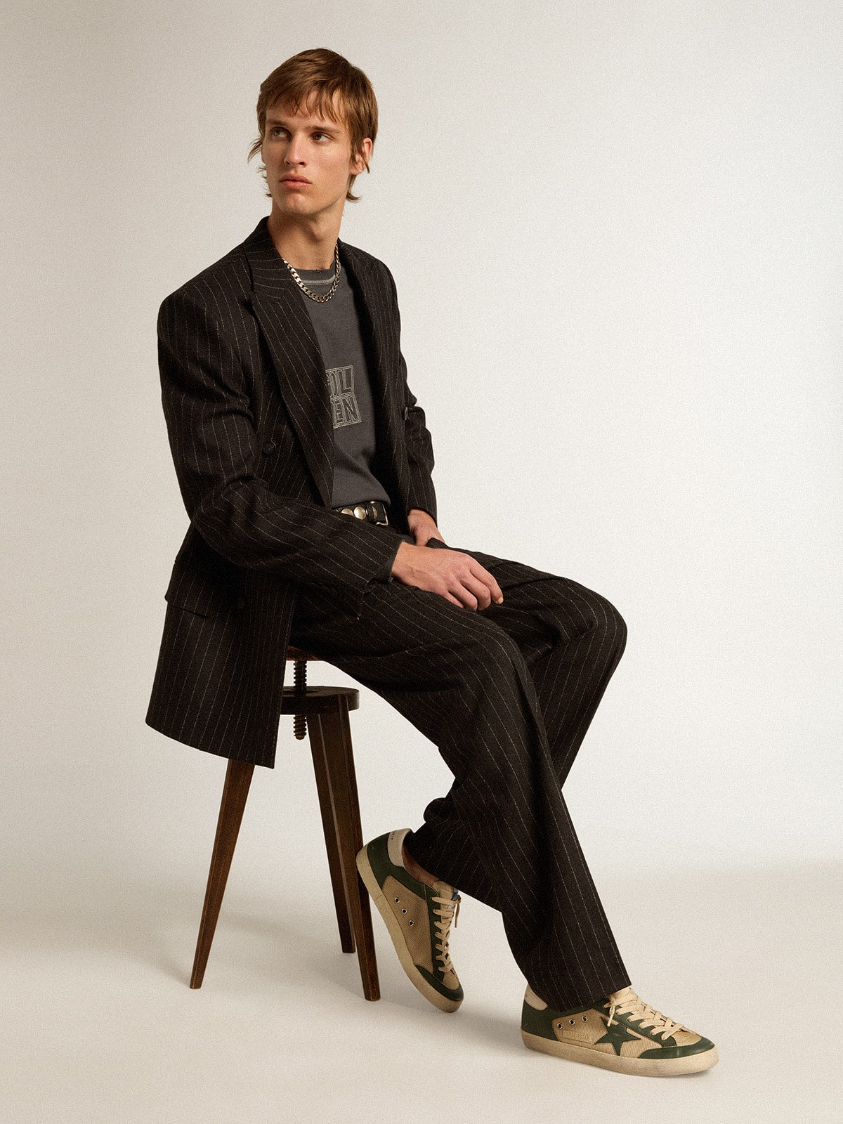 Men's Super-Star in cream mesh and green nappa with nappa star