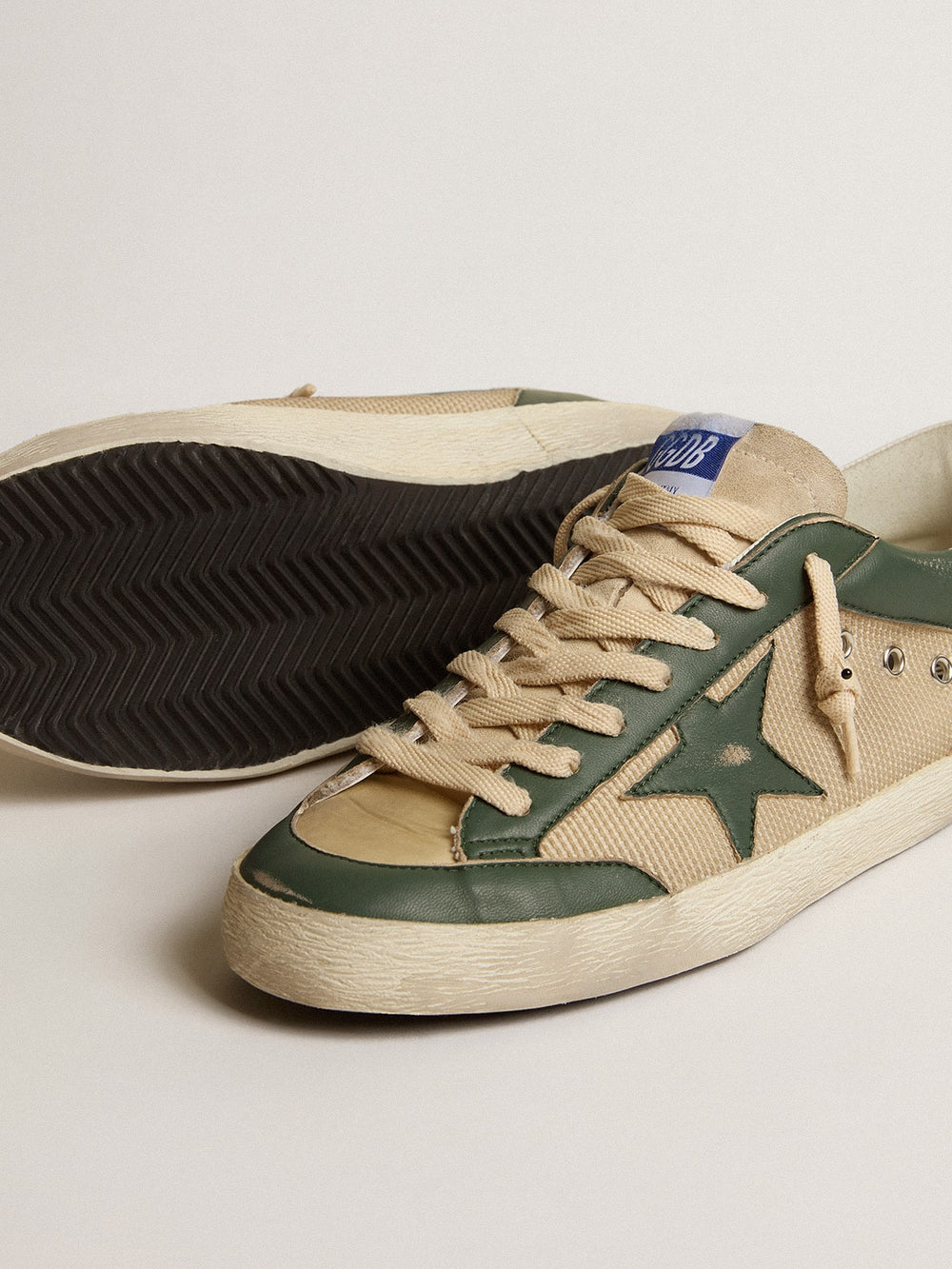 Men's Super-Star in cream mesh and green nappa with nappa star