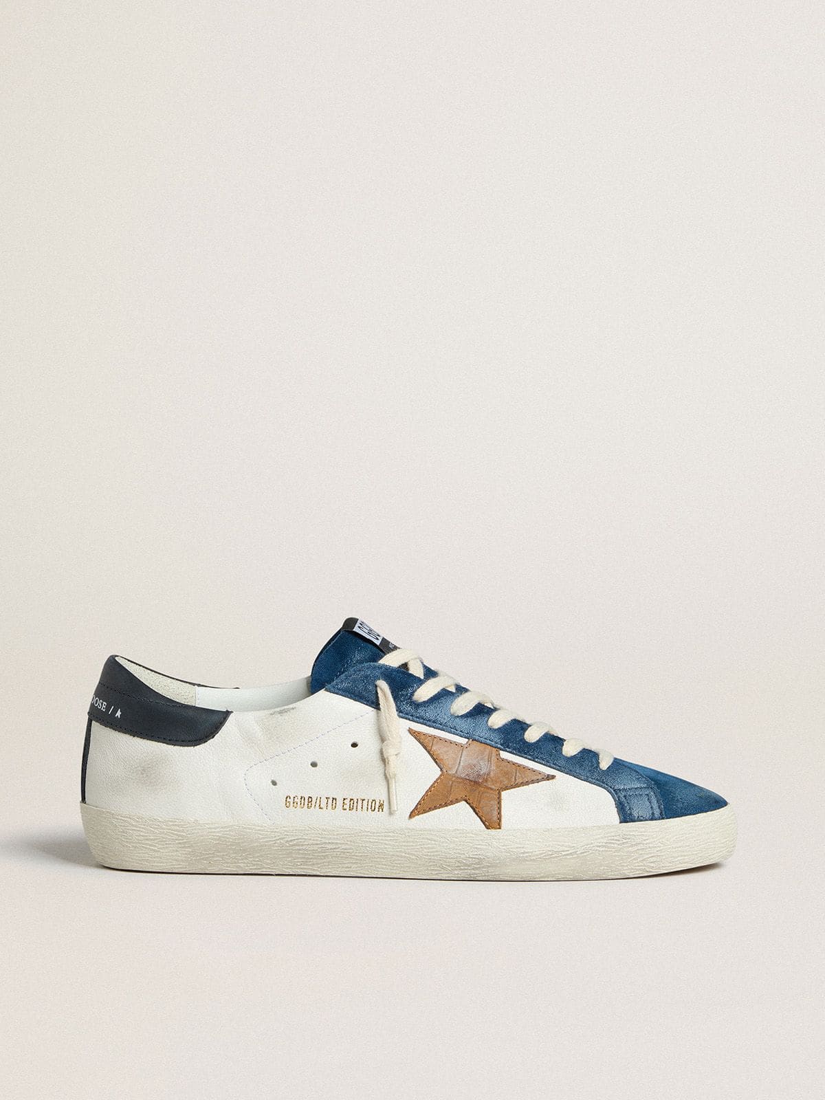 Men's Super-Star LTD with tobacco-colored croc-print leather star and black leather heel tab