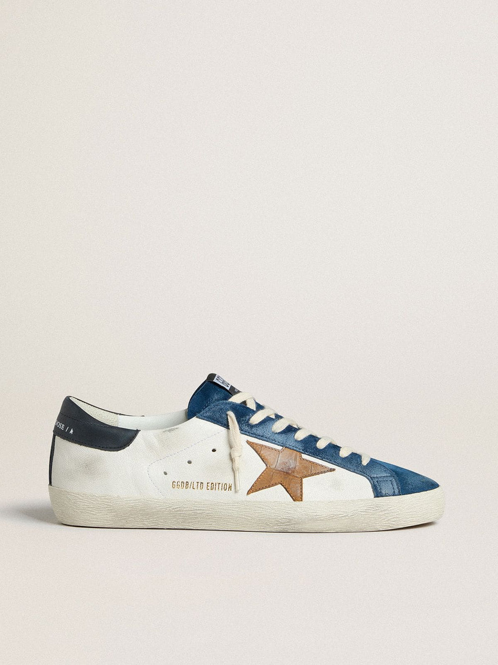 Men's Super-Star LTD with tobacco-colored croc-print leather star and black leather heel tab