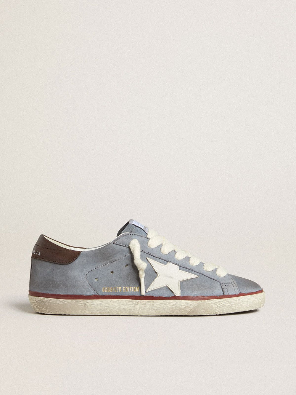 Super-Star LTD in light blue nubuck leather with white leather star and brown leather heel tab