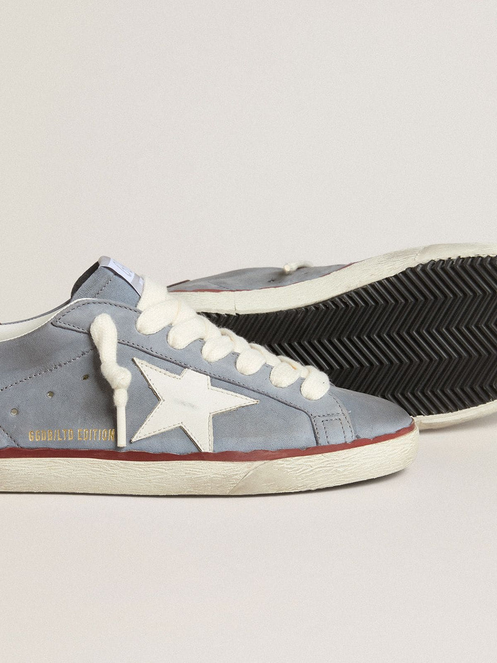 Super-Star LTD in light blue nubuck leather with white leather star and brown leather heel tab