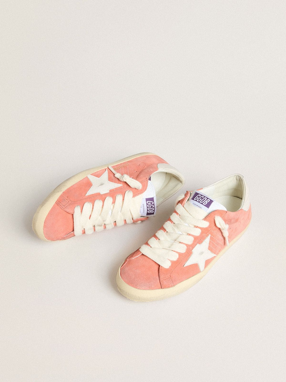 Men’s Super-Star in coral suede with white leather star and heel tab