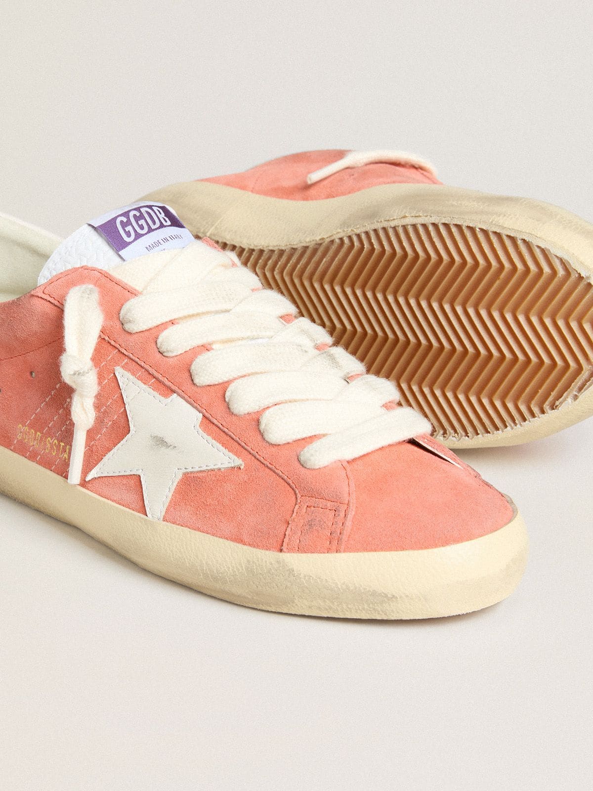 Men’s Super-Star in coral suede with white leather star and heel tab