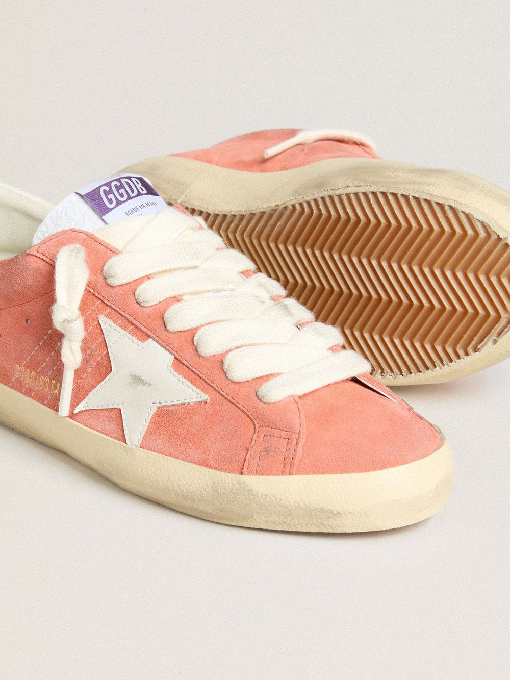Men’s Super-Star in coral suede with white leather star and heel tab