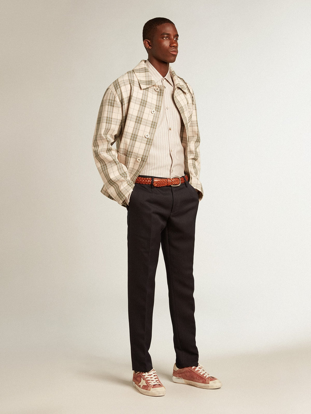 Men's Super-Star in red leather with cream nubuck star and heel tab