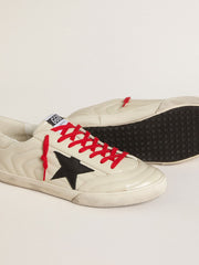 Men's Super-Star in glossy white matelassé leather with black leather star