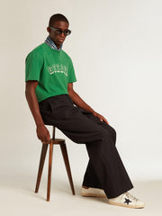 Men's Super-Star in white leather with midnight-blue canvas star and tobacco leather heel tab