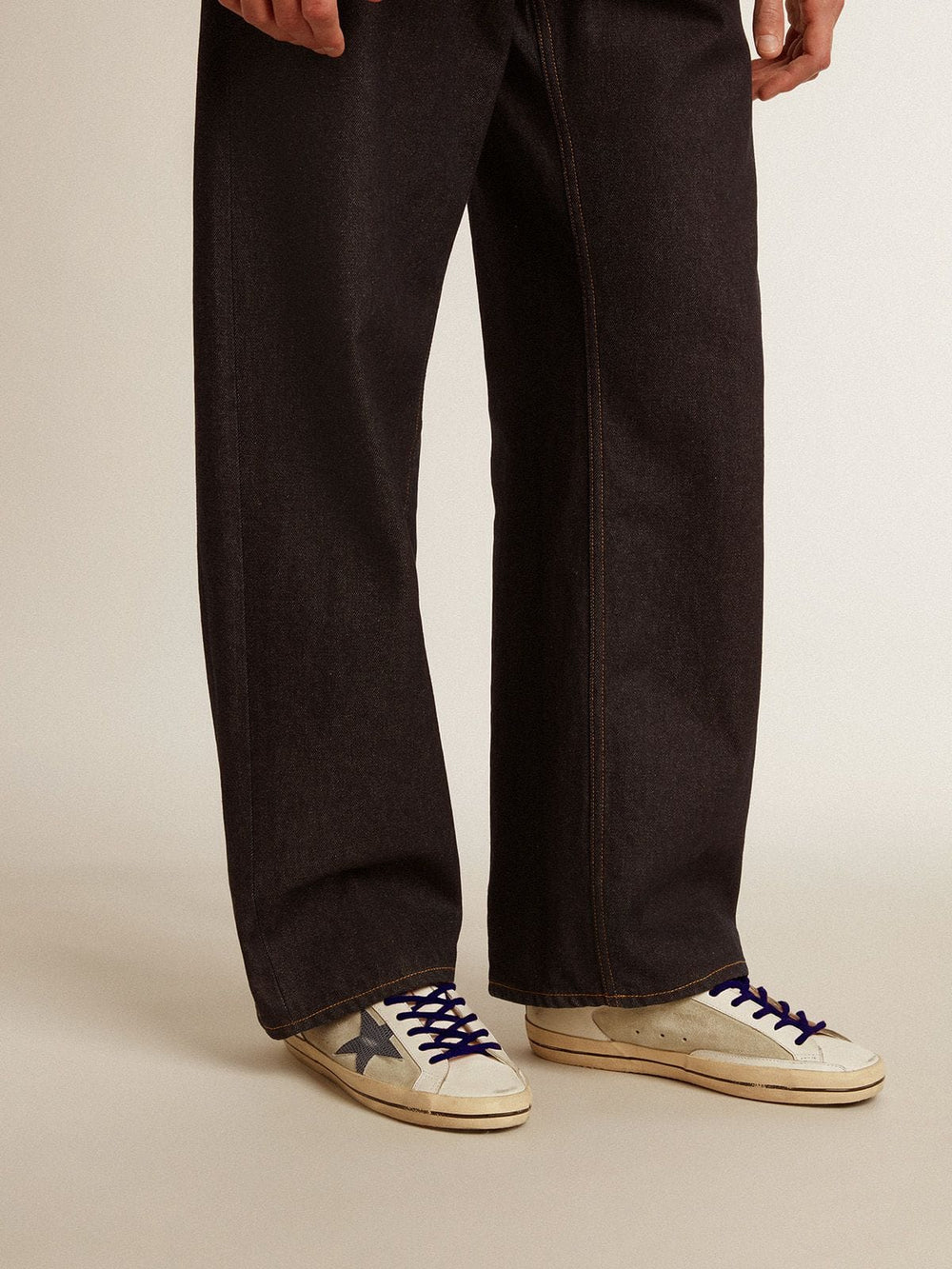 Men's Super-Star in leather and suede with blue lizard-print leather star