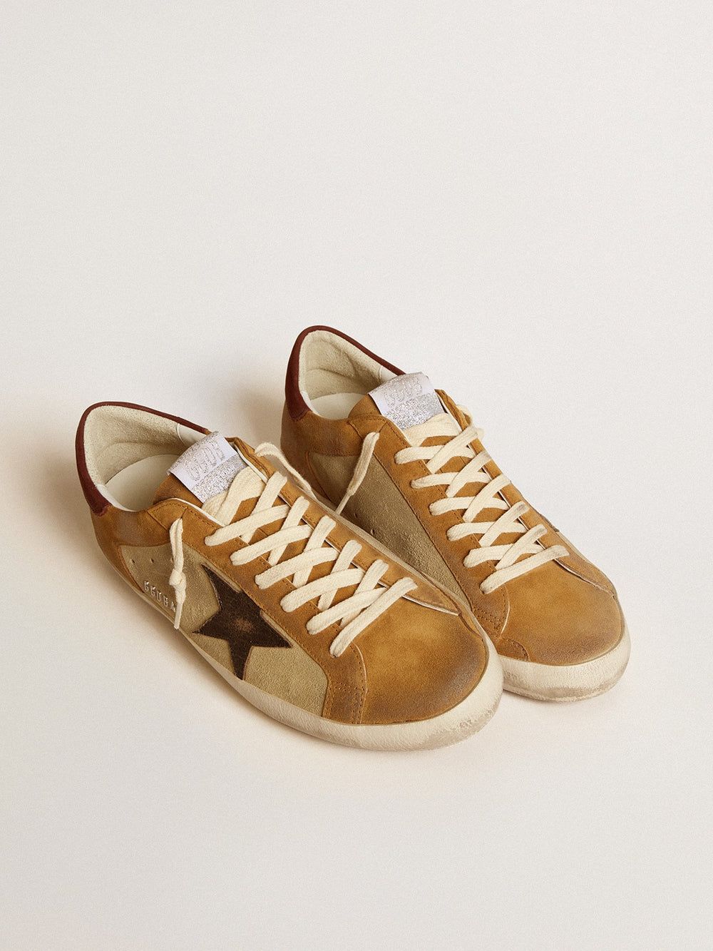 Men’s Super-Star in beige and caramel suede with black crackle leather star