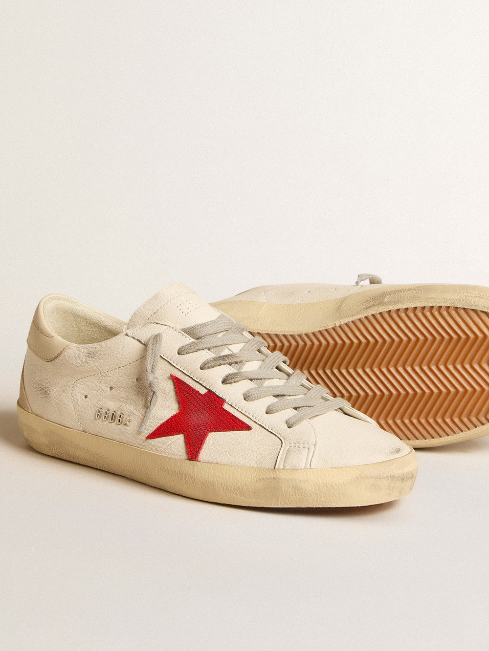 Men's Super-Star in nappa with red star and cream leather heel tab