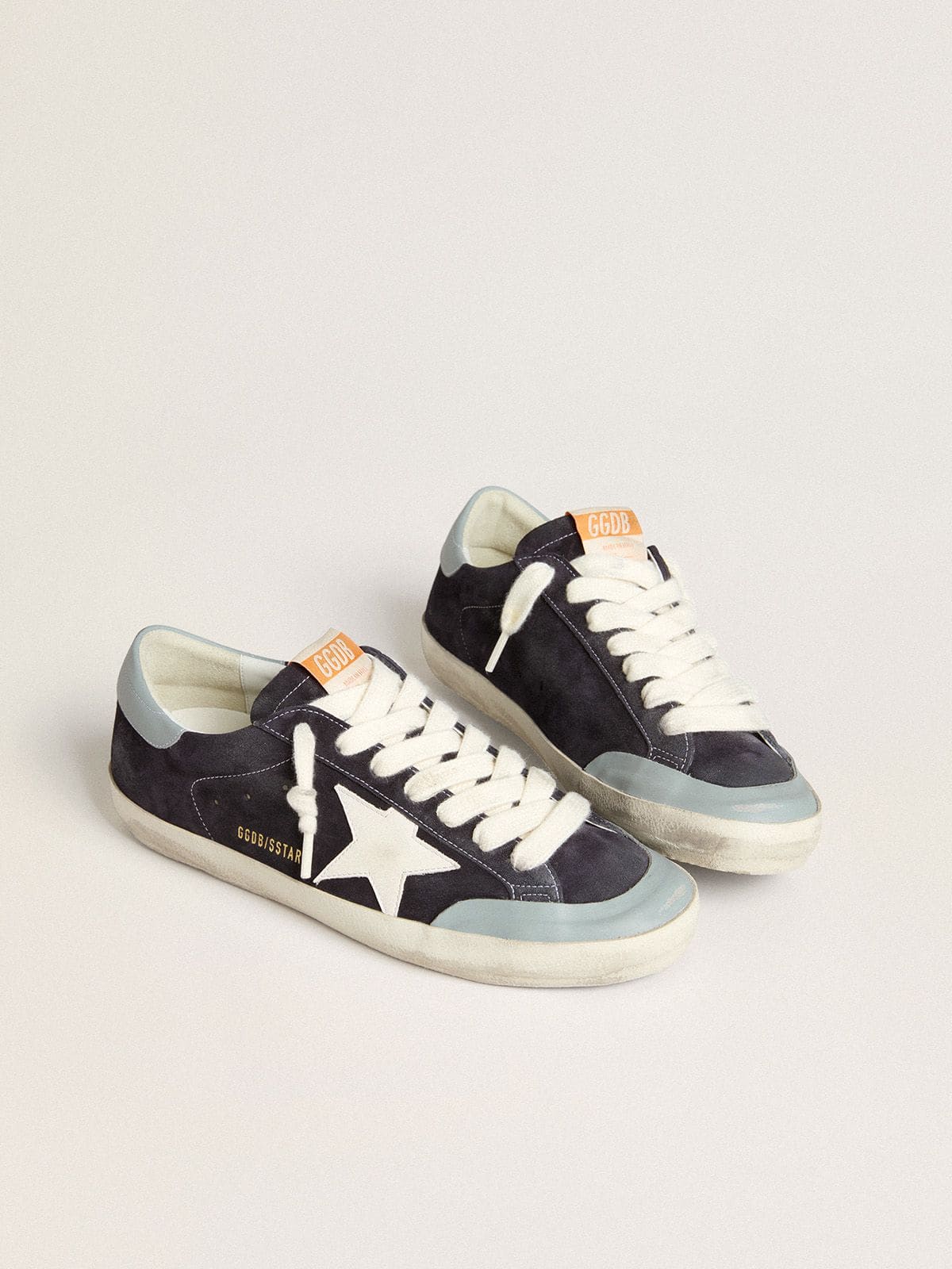 Men's Super-Star in midnight-blue suede with white leather star and light blue leather heel tab