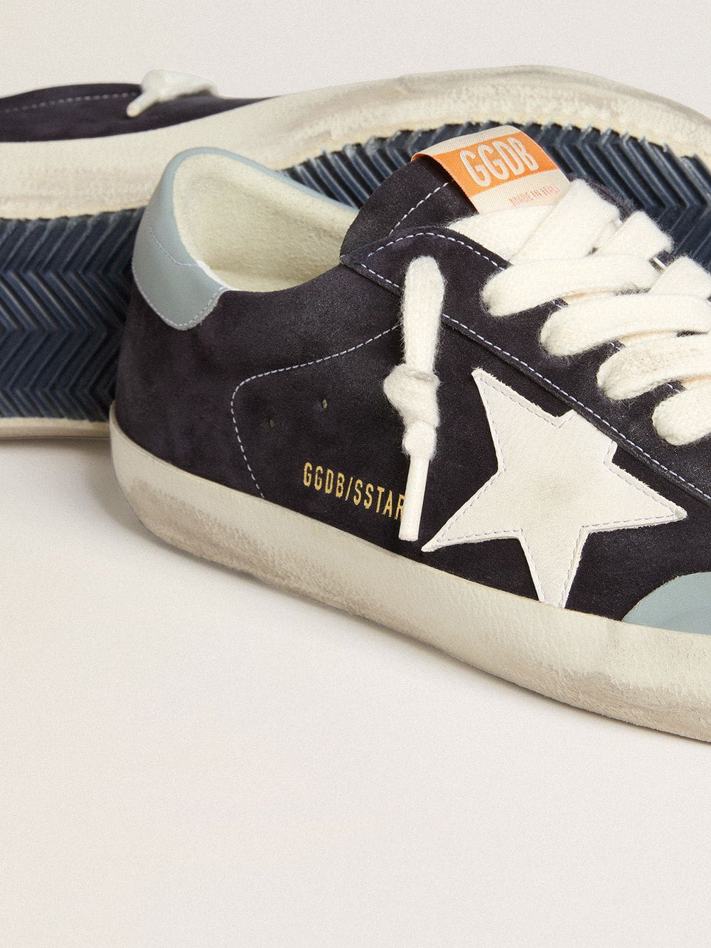 Men's Super-Star in midnight-blue suede with white leather star and light blue leather heel tab