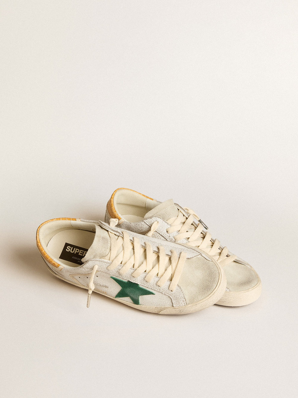 Men's Super-Star with green suede star and yellow croc-print leather heel tab