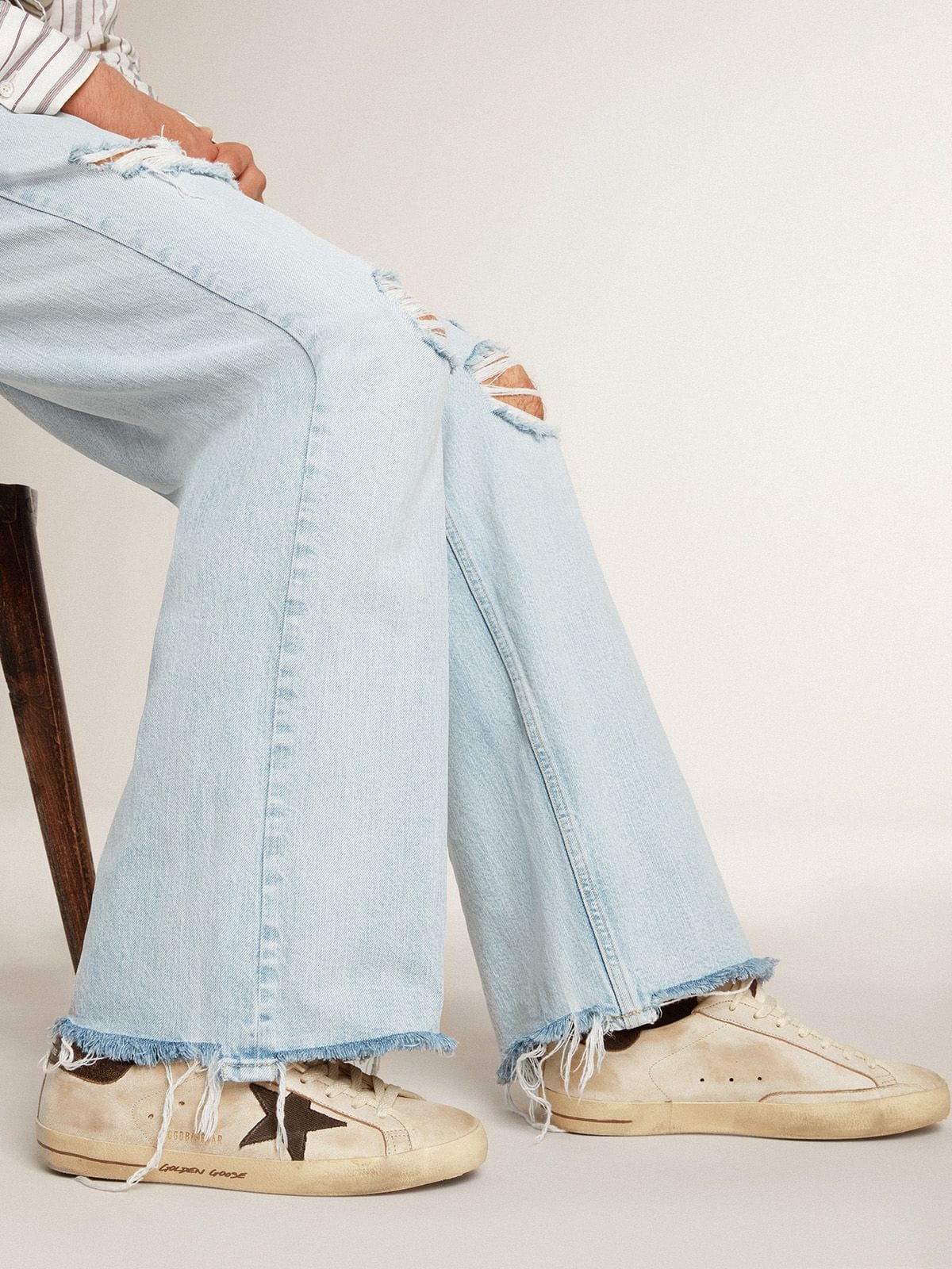 Men's Super-Star in leather with black denim star and black leather heel tab