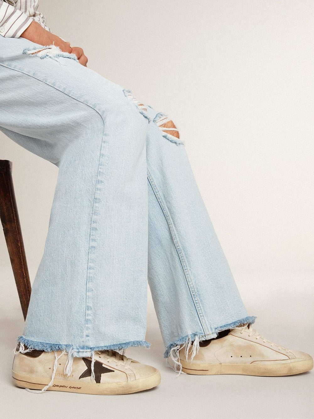 Men's Super-Star in leather with black denim star and black leather heel tab