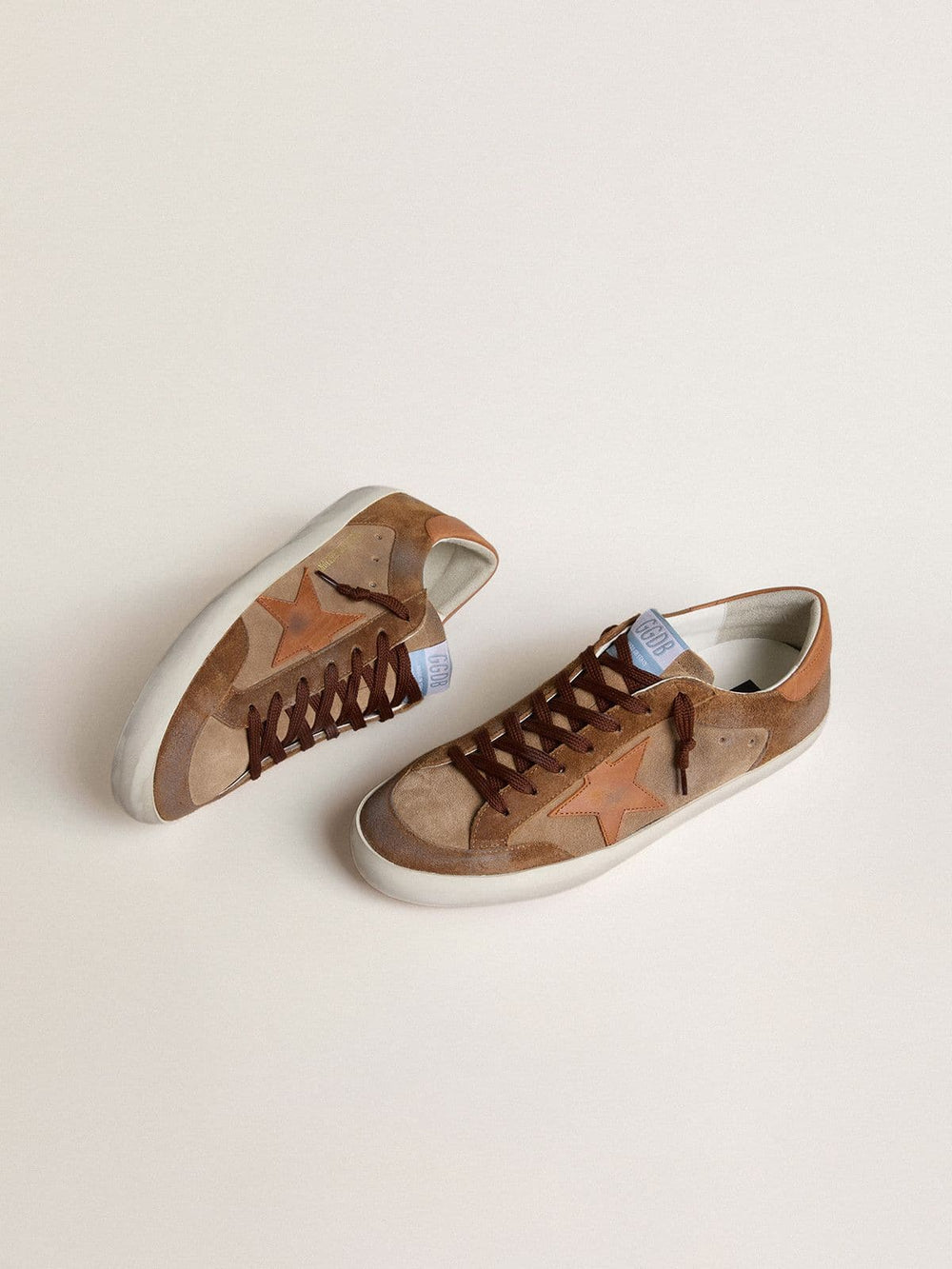 Men's Super-Star in brown suede with tan leather star and heel tab