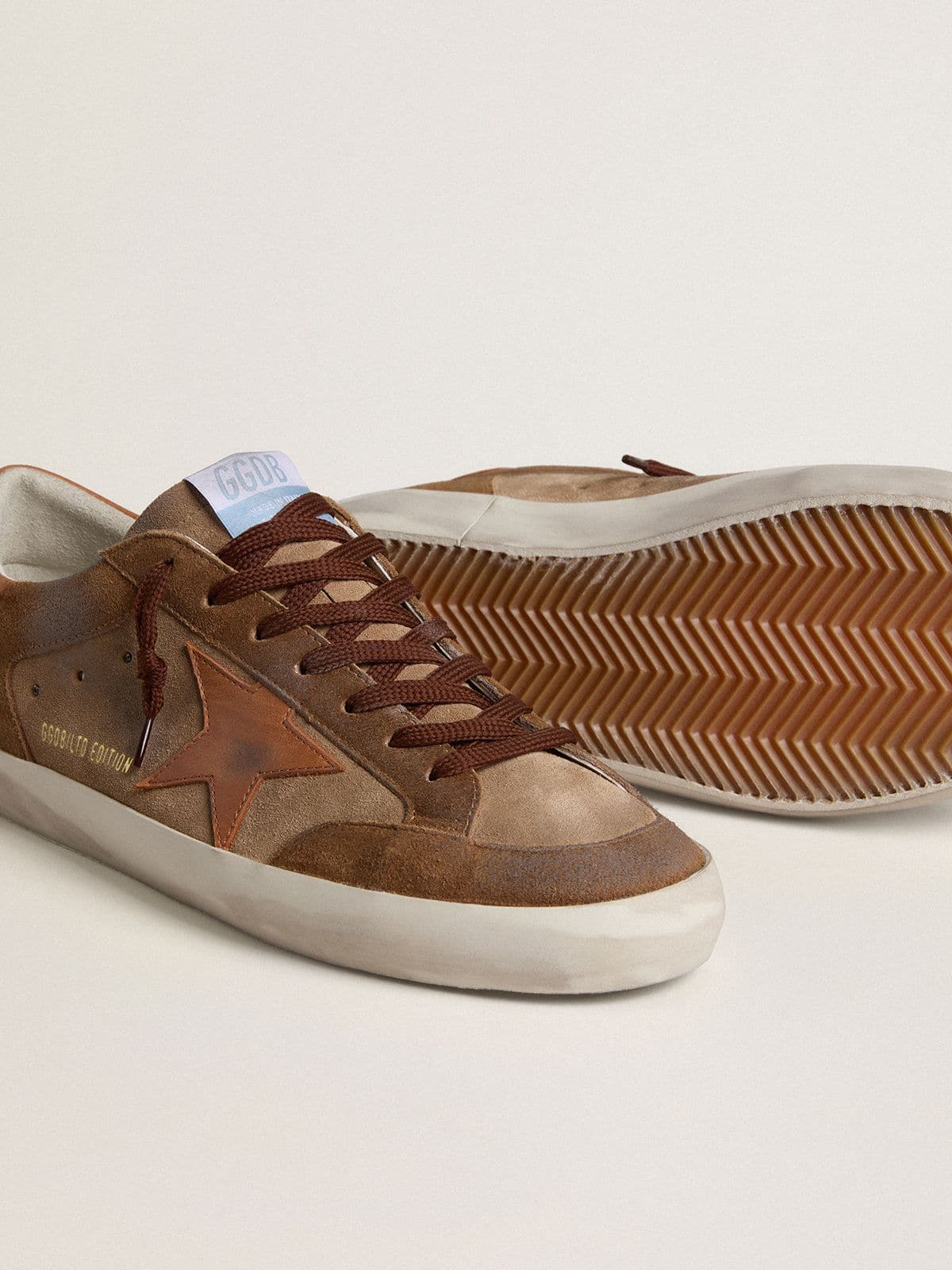 Men's Super-Star in brown suede with tan leather star and heel tab