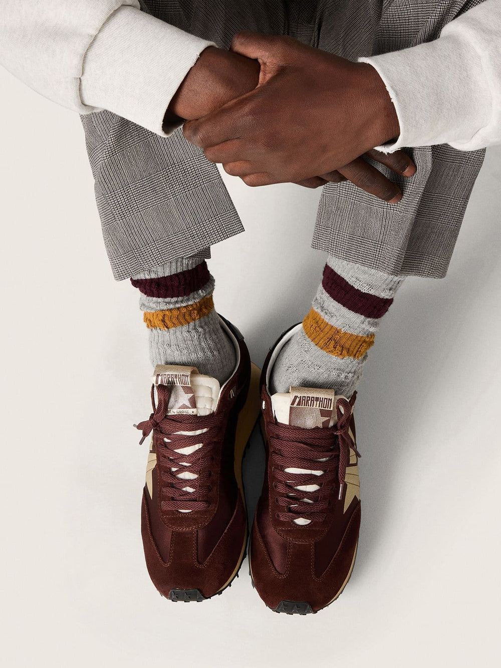 Men's Marathon with burgundy satin upper and platinum leather star