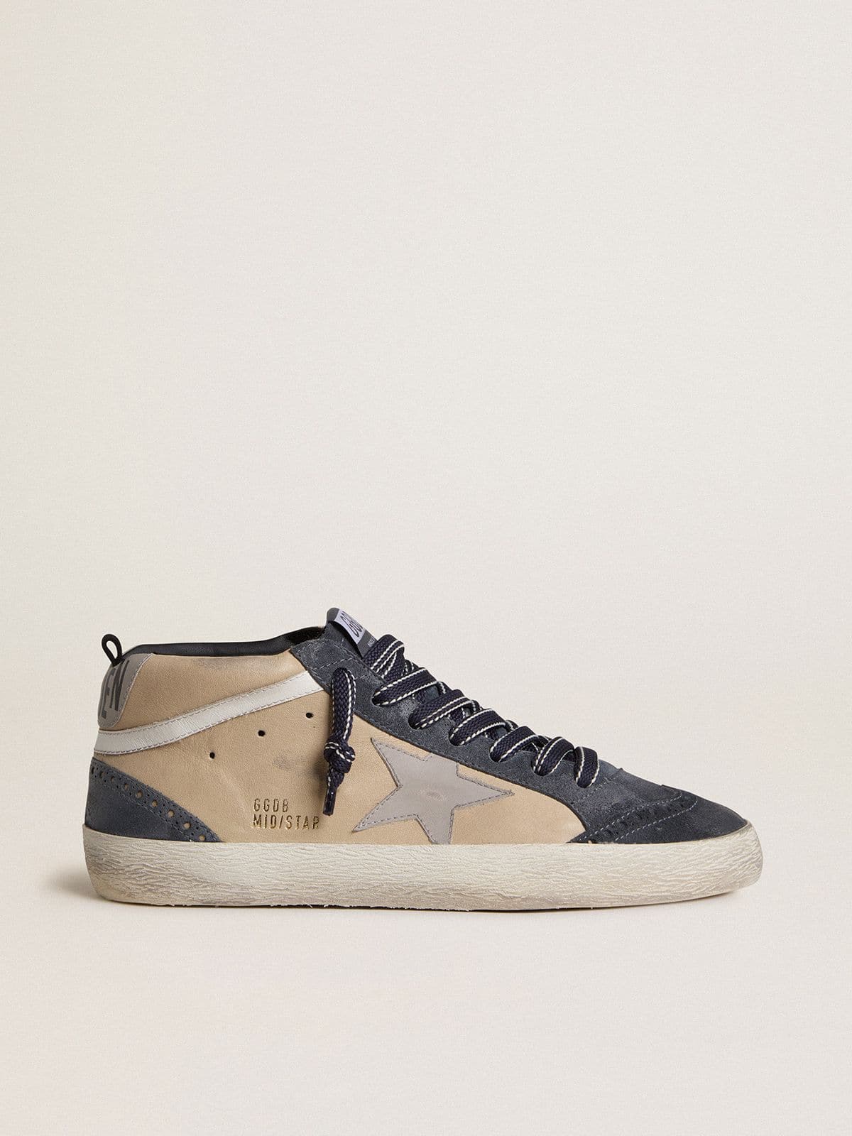 Men's Mid Star in beige and blue suede with gray nappa leather star and white leather flash