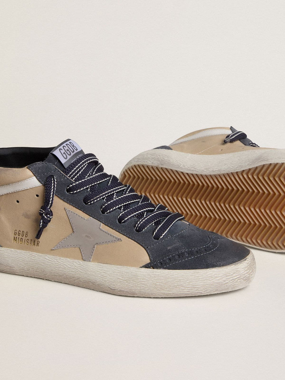 Men's Mid Star in beige and blue suede with gray nappa leather star and white leather flash