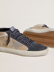 Men's Mid Star in beige and blue suede with gray nappa leather star and white leather flash