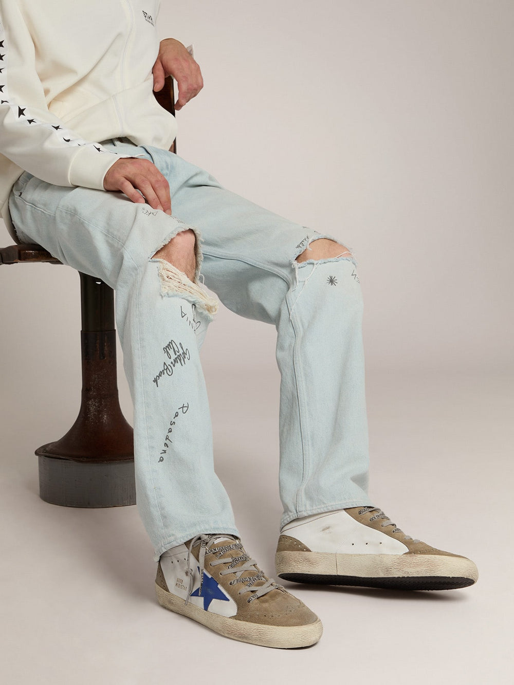 Men's Mid Star with blue leather star and dove-gray suede inserts