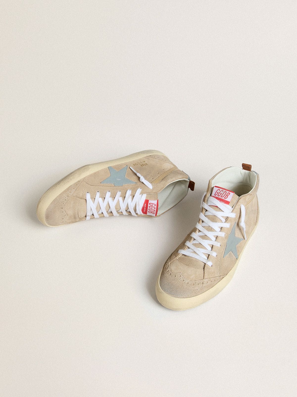 Men's Mid Star in beige suede with powder-blue leather star and heel tab