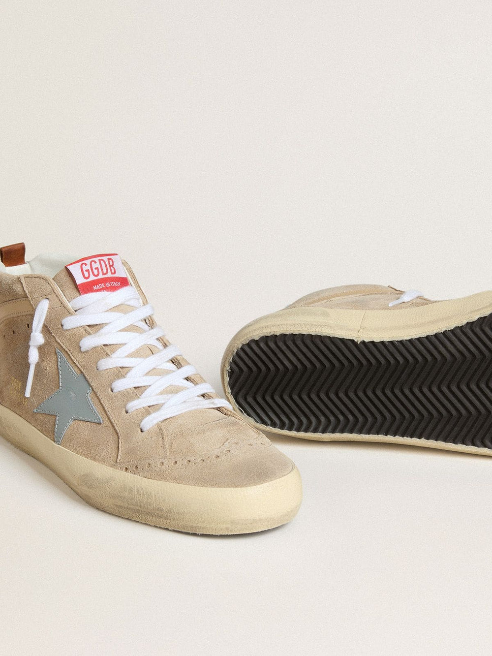 Men's Mid Star in beige suede with powder-blue leather star and heel tab