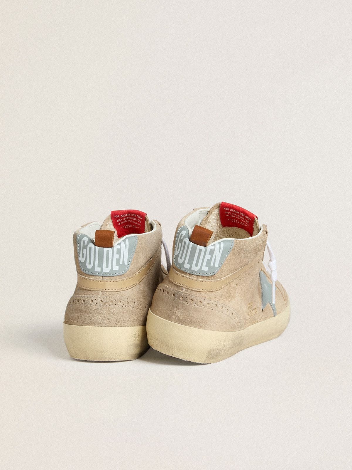 Men's Mid Star in beige suede with powder-blue leather star and heel tab